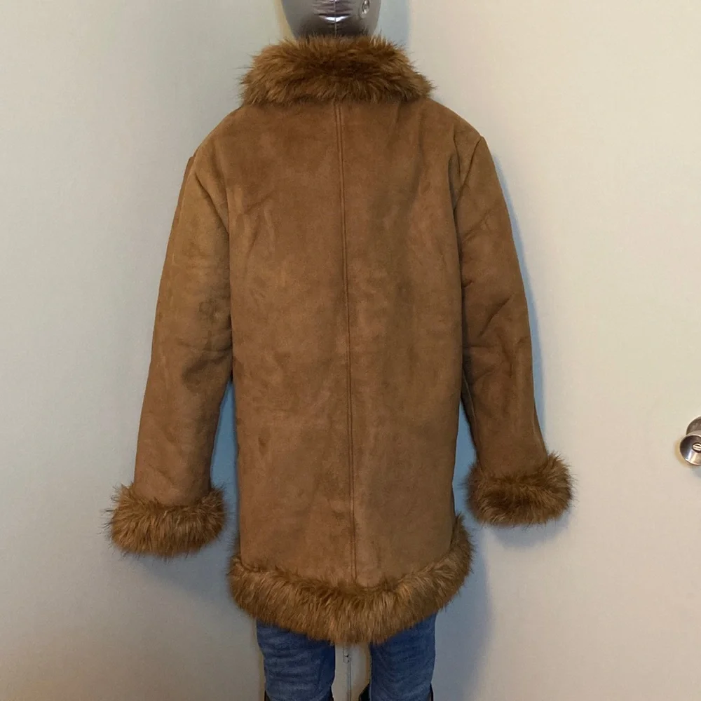 Brown Faux Fur Trimmed Coat - Picture 3 of 9